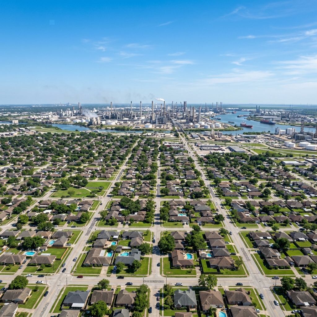 Pasadena Texas skyline with industrial area in background