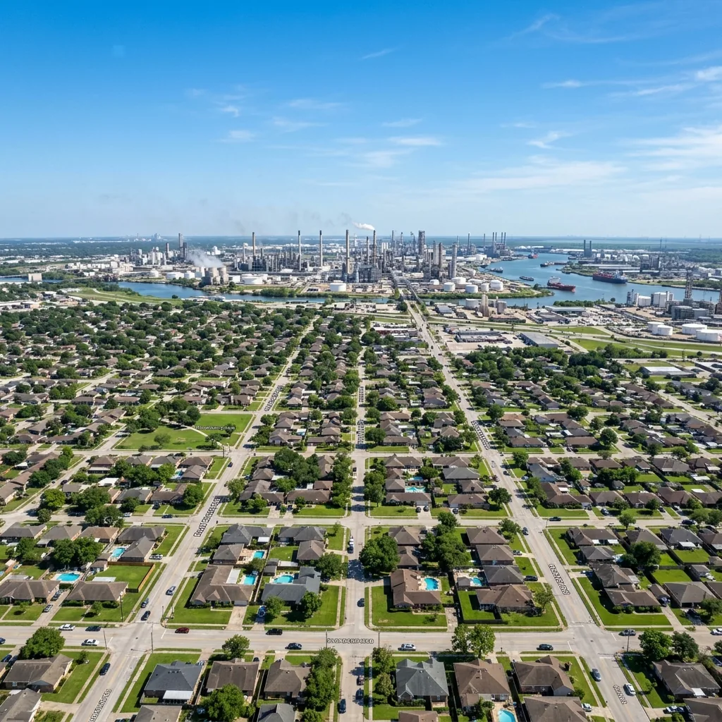 Pasadena Texas skyline with industrial area in background