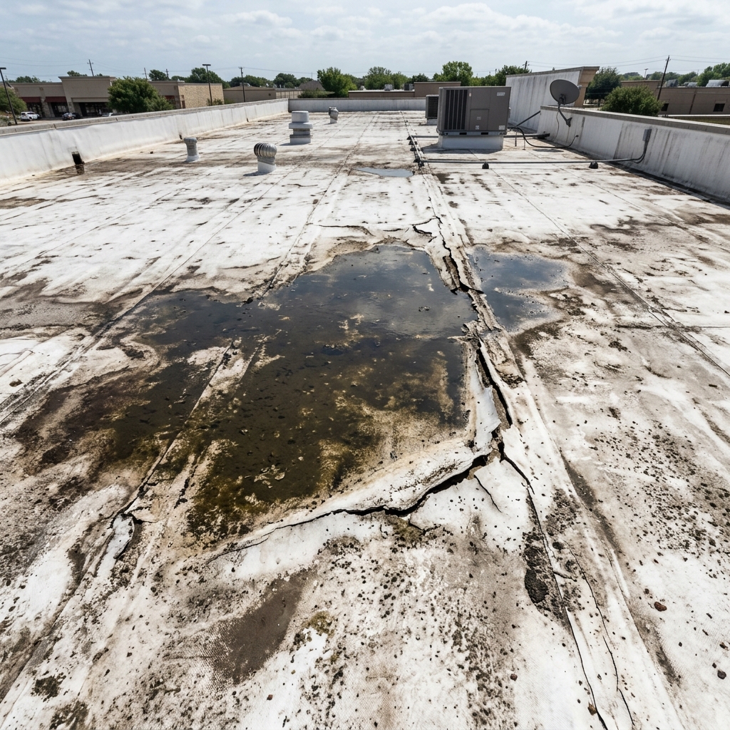 Before: Commercial flat roof leak